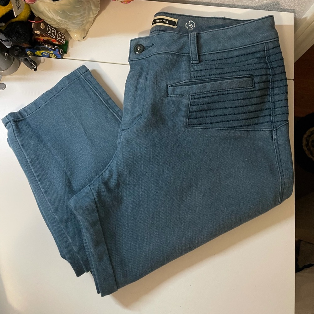 Daughters Of The Liberation ribbed moto teal jeans